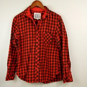 Red plaid button front shirt top small